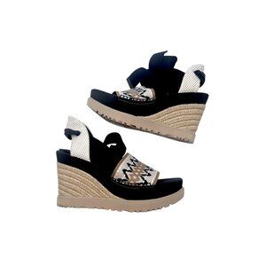 Ugg Abbot Women Wedge Sandals With Embroidered Pattern & Tie Closure
